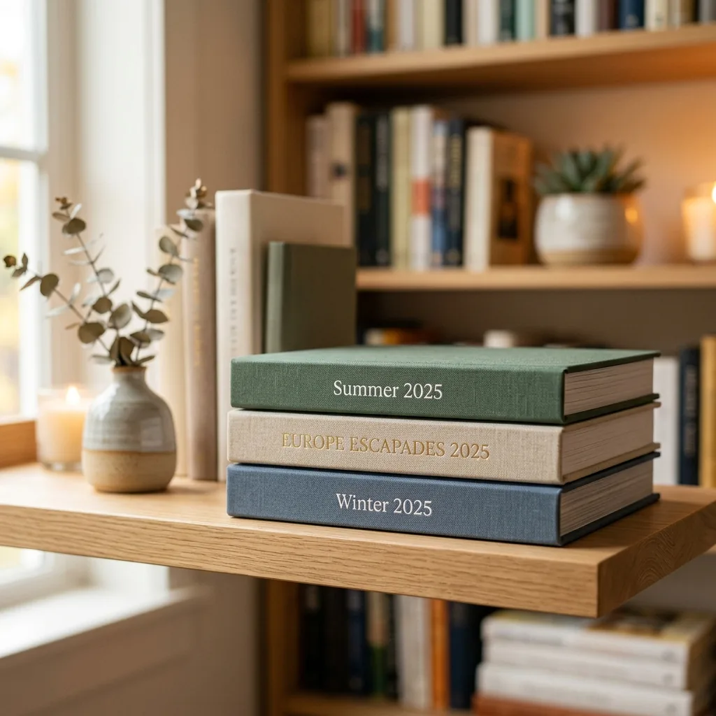 Keepsakes photo books on a shelf